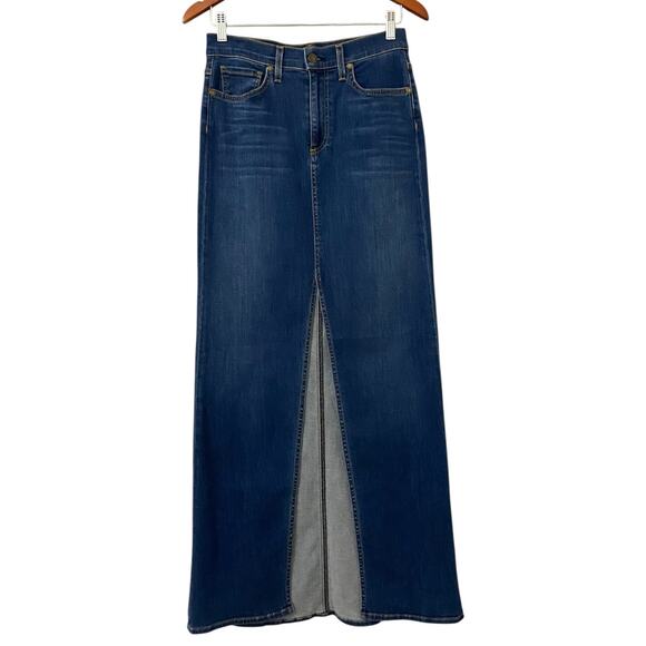 Ramy Brook Madalyn Denim Maxi Skirt US 29 Blue Jean Front Slit Western Preppy - Picture 9 of 12